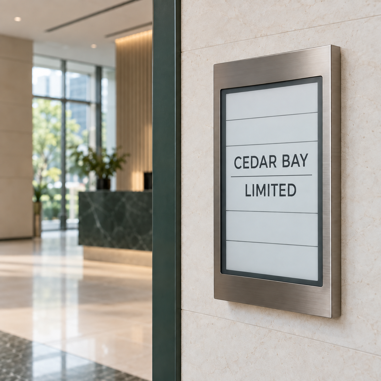 顯示虛構公司 Cedar Bay Limited 的電子水牌